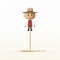 Whimsical Wooden Farmer Scarecrow Toy With Western Style Hat