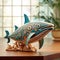 Whimsical Wooden Whale Figurine