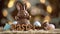 Whimsical Woodland Easter Delight with Chocolate Bunnies and Golden Greetings.