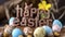 Whimsical Woodland Easter Delight with Chocolate Bunnies and Golden Greetings.