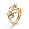 Whimsical Yellow Gold Leaf Ring With White Diamonds - Inspired By Crown
