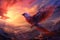 Whimsy of dusk Cloud formation paints abstract bird during mesmerizing sunset