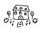 Whimsy hand drawn house vector motif for rural residential clipart.Isolated wonky domestic home for naive monochrome