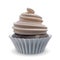 Whipped beige cream swirl cupcake with chocolate biscuit. Realistic vector