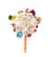 Whipped chantilly cream lolipop concept. Round whipped milk shake cream like lollipop with candy, sweets and candy on
