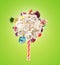 Whipped chantilly cream lolipop concept. Round whipped milk shake cream like lollipop with candy, sweets and candy on