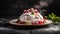 Whipped cream and berries adorn homemade sweet pie slice generative AI