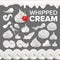 Whipped Cream Set Vector. White Creamy Swirl. Vanilla Milk Dessert. Soft Decoration Icon. Frothy Sweet Candy. Topping