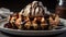 Whipped cream stacks on chocolate waffle plate generated by AI
