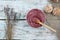 Whipped honey in deep burgundy color on a table next to a bunch of lavender and gingerbread cookies, top view