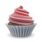 Whipped pink cream swirl cupcake with biscuit. Realistic vector