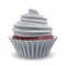 Whipped white cream swirl cupcake with red biscuit. Realistic vector
