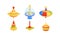 Whirligig Toy Vector Set. Colorful Childish Pegtop Collection