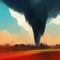Whirlwind in the field. Dark tornado in autumn. Simple colorful illustration. AI-generated