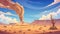 A whirlwind of sand in a desert sky cartoon illustration. A cyclone of sand with dust storm cyclone with dust weather