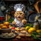 Whiskered Chef Cat in the Kitchen on Dark Background