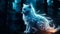Whiskered Guardian: Cat Patronus Illuminating Enchanted Moonlit Wilderness