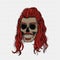 Whiskered skull with long ginger hair.