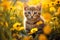 Whiskers in a Sea of Sunshine: Adorable Kitten Explores a Garden of Yellow Flowers