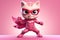 From Whiskers to Wondersuit: A 3D Cat\\\'s Superhero Triumph on Pink Gradient Background