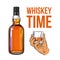 Whiskey bottle and hand holding full shot glass