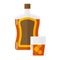 Whiskey bottle and short glass brown drink vector illustration.