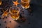 Whiskey, brandy or liquor, spices, anise stars, coffee beans, ci