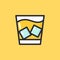 Whiskey glass with ice. Cartoon alcohol icon