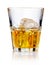 Whiskey glass with ice cubes