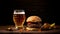 Whiskey And Hamburger: A Delicious Pairing On A Wooden Table