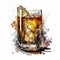 Whiskey Refracted: A Watercolor Tall Glass with Ice, Rendered with AI Generated