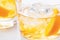 Whiskey on the Rocks. Glass Filled with Chilled Amber-Colored Whiskey and Glistening Ice Cubes