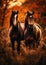 Whiskey Sisters: A Golden Portrait of Two Majestic Horses in a S