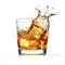 Whiskey Splash in Glass Isolated on White Background. Generative ai