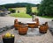 Whisky barrels converted into outdoor picnic table at iconic cooperage in Scotland Speyside region