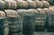 Whisky barrels full of whiskey in Scottish traditional distiller