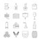 Whisky bottle glass icons set, outline style