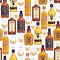 Whisky bottles and glasses background.