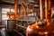 whisky distillery production line with bottles and caps