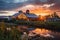 whisky distillery at sunset with warm, golden light