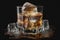 Whisky glass under ice cube chilled concept