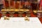 Whisky tasting setup with numbered sampling glasses, beaker and