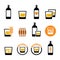 Whisky or Whiskey vector icon set - alcohol drink, pub and bar design