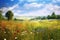 Whispering Meadows: serene panorama of gently swaying meadows adorned with vibrant wildflowers