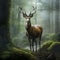 Whispering Woods - A deer attentively listening in a forest thick with fog