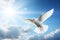 Whispers of Peace: A White Dove Flying in the Blue Sky, Generative AI