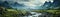 Whispers of the Valley: Misty Mountains and Nature\\\'s Gentle Caress, ultra-wide, panormaic