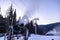 WHISTLER, BC, CANADA - FEB 04, 2023: Snow making machine on Whistler Mountain, ski mountain, winter, ski hill.