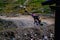 Whistler Canada, June 16 2018: editorial photo of a person riding their mountain bike on whistler mountain. The summer attracts