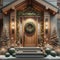 Whistler Chalet Home Front Pine Entrance Door Decorations Christmas Holiday Celebrating Season Wreath AI Generate